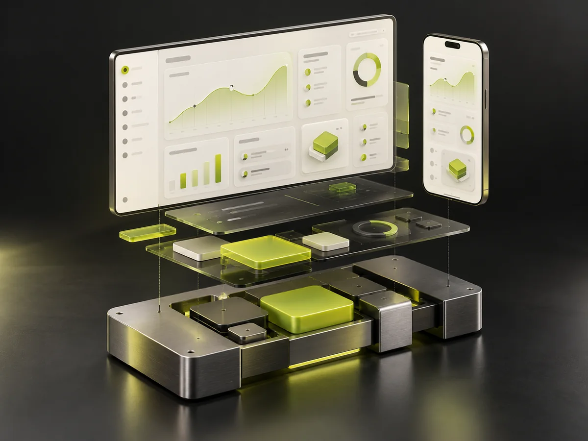 Web and mobile interfaces connected in one digital product